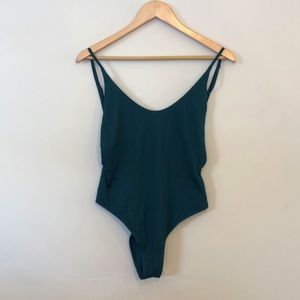 Dark green cheeky, deep scoop back Aerie one piece